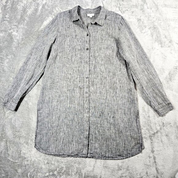 J Jill Love Linen Top Womens Small Gray Button Down Lagenlook Beachy Tunic - Picture 1 of 7